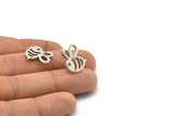 Silver Bee Earring, 4 Antique Silver Plated Brass Bee Stud Earrings (17x15x1.2mm) N1745