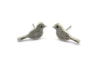 Silver Bird Earring, 6 Antique Silver Plated Brass Bird Stud Earrings (18x7x1.2mm) N1669