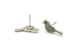 Silver Bird Earring, 6 Antique Silver Plated Brass Bird Stud Earrings (18x7x1.2mm) N1669