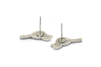 Silver Bird Earring, 6 Antique Silver Plated Brass Bird Stud Earrings (18x7x1.2mm) N1669