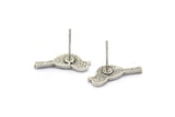 Silver Bird Earring, 6 Antique Silver Plated Brass Bird Stud Earrings (18x7x1.2mm) N1669