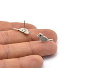 Silver Bird Earring, 6 Antique Silver Plated Brass Bird Stud Earrings (18x7x1.2mm) N1669