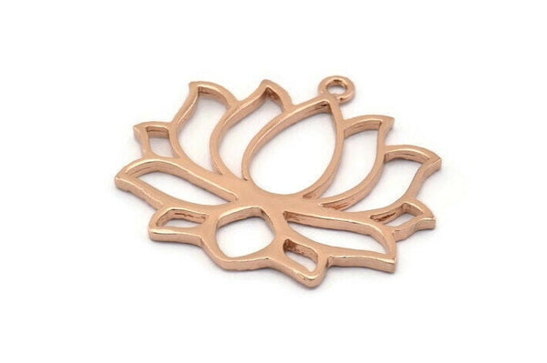 Lotus Çiçeği Kolye, 1 Gül Altın Kaplamalı Çekiçlenmiş Lotus Çiçeği Dokulu Kolye, 1 Halka, Küpeler (35x31x1,5 mm) BS 1919 Q0407