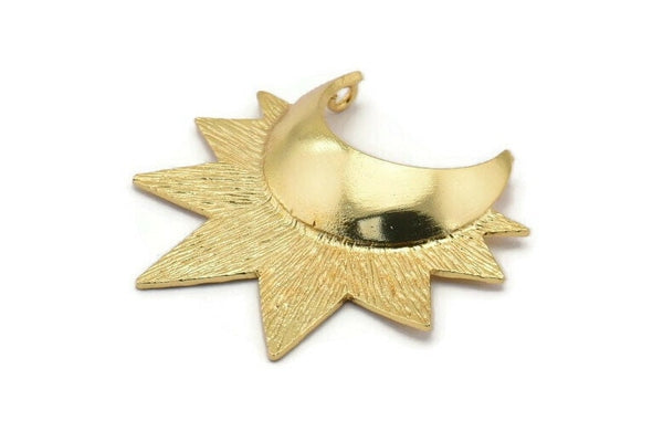 Ay ve Güneş, 1 Altın Kaplama Pirinç Hilal ve Yarı Güneş Etnik Kolye, 2 Halka, Bulgular, Tılsımlar (36,5x41x1 mm) U086 Q0416