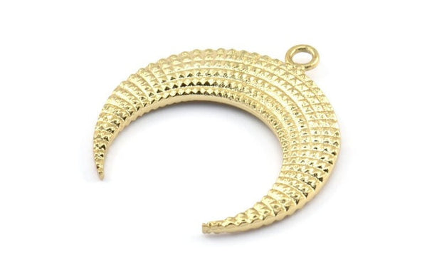 Altın Ay Tılsımı, 1 Altın Kaplama Pirinç Dokulu Boynuz Tılsımı, Kolye Ucu, Mücevher Parçası (36x10.55x3.65mm) N0206 Q0429