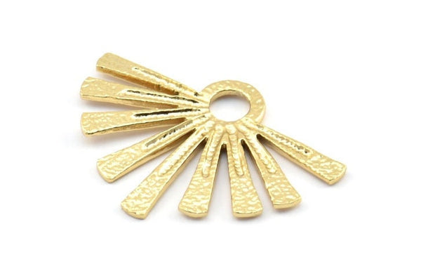 Gold Sun Pendant, 1 Gold Plated Brass Hammered Sunny Pendants With 1 Loop (44x31x2mm) BS 1924 Q0433