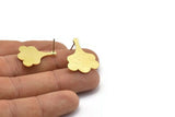 Brass Leaf Earring, 4 Textured Raw Brass Leaf Stud Earrings (25x21x0.80mm) M03273 A2595
