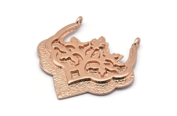 Rose Gold Ethnic Pendant, 1 Rose Gold Plated Brass Ethnic Pendants With 2 Loops (31x32x1.6mm) E249 Q0506