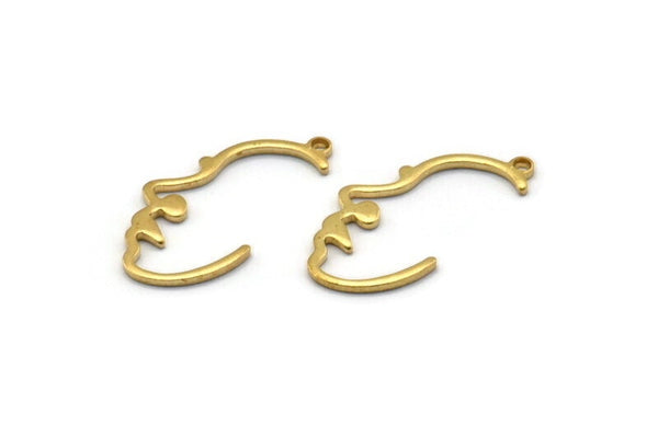 Brass Face Charm, 24 Raw Brass Face Charms With 1 Loop, Pendants, Earrings, Findings (21x11x1mm) D999