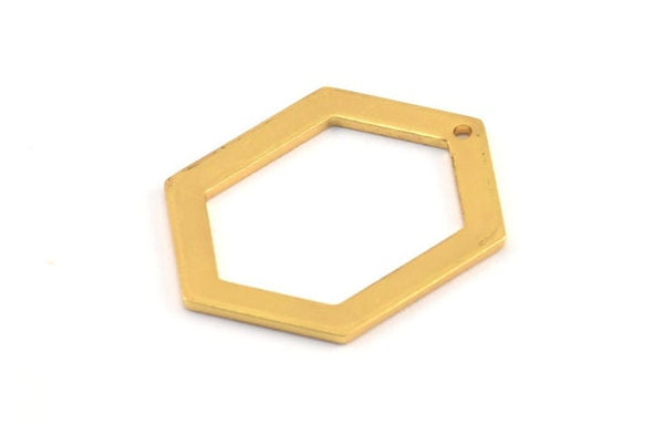 Hexagon Choker Charm, 3 Gold Plated Brass Hexagon Charms With 1 Hole, Pendants, Findings (26.5x19x1mm) E018 Q0529
