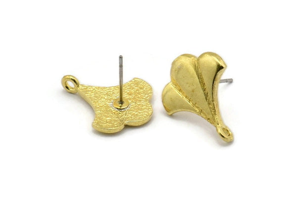 Earring Studs, 4 Raw Brass - Brass Flower Earrings - Earring Findings (19x16mm) N1717