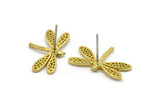 Brass Dragonfly Earring, 6 Raw Brass Dragonfly Stud Earrings (21x14mm) N1668