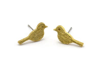 Brass Bird Earring, 8 Raw Brass Bird Stud Earrings (18x7x1.2mm) N1669
