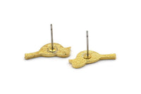 Brass Bird Earring, 8 Raw Brass Bird Stud Earrings (18x7x1.2mm) N1669