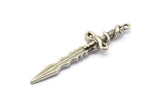 Silver Sword Charm, 2 Antique Silver Plated Brass Sword Charms With 1 Loop, Snake Sword (49x14mm) N1694