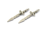 Silver Sword Charm, 2 Antique Silver Plated Brass Sword Charms With 1 Loop, Snake Sword (49x14mm) N1694