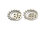 Silver Star Charm, Antique Silver Plated Brass Star Charm With 1 Loop (32x30x1.2mm) N1710