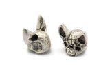 Silver Bat Bead, Antique Silver Plated Brass Short Nosed Bat Bead With 1 Hole, Findings, Charms (14x15x13mm) N1746