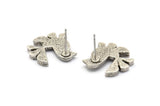 Silver Bird Earring, 2 Antique Silver Plated Brass Bird Stud Earrings (19x18x2mm) N1671
