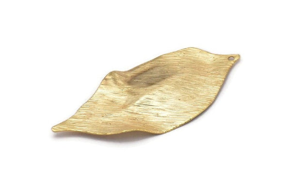 Altın Yapraklı Charm, 1 Delikli 2 Altın Kaplama Pirinç Dokulu Yaprak Charm, Küpeler (53x23x0,40 mm) D0575 Q0648