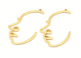 Gold Face Charm, 4 Gold Plated Brass Face Charms With 1 Loop, Pendants, Earrings, Findings (43x23x1mm) D0625 Q0737