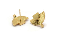 Gold Earring Posts, 4 Gold Plated Brass Semi Circle Earring Stud, Earring Charms With 1 Loop (16x10mm) N0796 Q0789