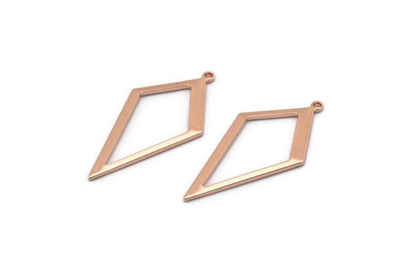 Rose Gold Diamond Charm, 10 Rose Gold Plated Brass Rhombus Charms With 1 Loop, Earrings, Findings (28x13x0,80mm) D855 Q0800