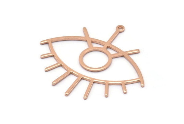 Rose Gold Eye Charm, 2 Rose Gold Plated Brass Eye Charms With 1 Loop, Pendants, Earrings (42x38x1mm) D0649 Q0822