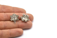Silver Flower Pendant, 2 Silver Tone Lotus Flower Pendant With 1 Loop, Earring Findings (22.5x17x13mm) BS 1909 H0321