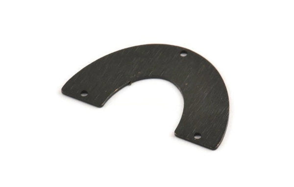 Black Geometric Charm, 4 Textured Oxidized Black Brass Semi Circle Blanks With 3 Holes (34x21x0.80mm) D1367