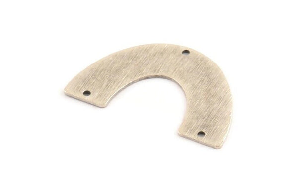 Silver Geometric Charm, 4 Textured Antique Silver Plated Brass Semi Circle Blanks With 3 Holes, Connectors (34x21x0.80mm) D1367