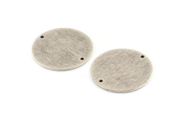 Silver Cabochon Tag, 4 Textured Antique Silver Plated Brass Cabochon Tags With 2 Holes, Connectors (25x1mm) D1369