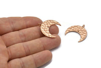 Hammered Crescent Pendant, 2 Rose Gold Plated Brass Hammered Crescent Pendants With 1 Loop and 1 Hole (25x10x1mm) U146 Q0358