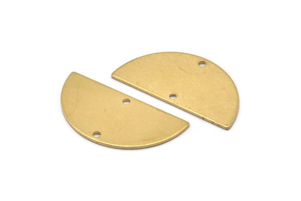 Semi Circle Pendant, 10 Raw Brass Semi Circle Blanks With 2 Holes (30x15x0.80mm) D0388