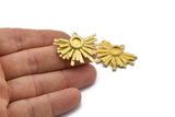 Brass Sun Charm, Raw Brass Sunshine Charm Earrings With 1 Loop, Pendants - Pad Size 6mm (23x32mm) N0726