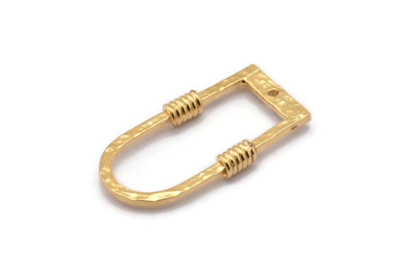 D Şekilli Halkalar, 1 Delikli 2 Altın Kaplama Pirinç Çekiçlenmiş Dokulu D Şekilli Konnektör, Halkalar (29x15x1,3 mm) BS 1874 Q0569