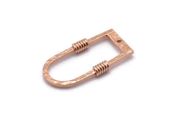 D Shape Rings, 2 Ros Gold Plated Brass Hammered Textured D Shape Connectors With 1 Hole, Rings  (29x15x1.3mm) BS 1874 Q0569