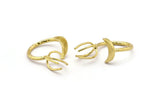 Brass Moon Ring, Raw Brass 4 Claw Ring For Natural Stones N1026