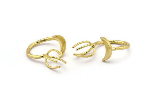 Brass Moon Ring, Raw Brass 4 Claw Ring For Natural Stones N1026