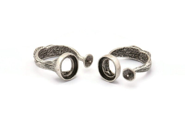 Gümüş Yüzük Ayarları, 2 Taş Ayarlı 1 Antik Gümüş Kaplama Ayarlanabilir Yüzük - Ped Boyutu 10x12 mm N0133 H0302
