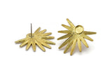 Brass Sun Earring, 2 Raw Brass Sunshine Stud Earrings - Pad Size 6mm N0707