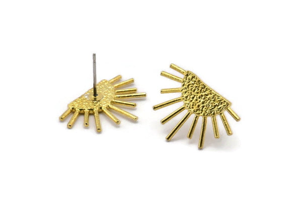 Brass Sun Earring, Raw Brass Sunshine Stud Earrings (21x14mm) N0711