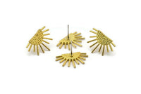 Brass Sun Earring, Raw Brass Sunshine Stud Earrings (21x14mm) N0711