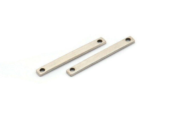 Antique Silver Tiny Bar, 24 Antique Silver Plated Brass Bars with 2 Holes (20x2x0.80mm) A0861 H0108