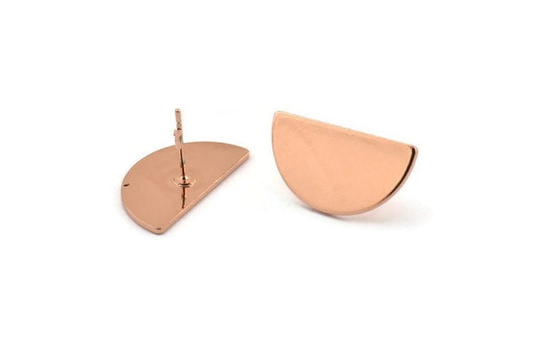 Semi Circle Earring, 2 Rose Gold Plated Brass Half Moon Stud Earrings (22x12x1mm) D1091 A1329 Q1003