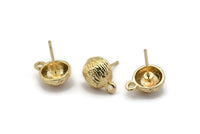 Gold Shell Earring, 4 Gold Plated Brass Sea Shell Stud Earrings With 1 Loop, Findings (13x10mm) N1445