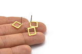 Brass Square Earring, 12 Raw Brass Square Stud Earrings (10x0.80mm) Y115 A1816