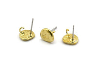 Brass Round Earring, 10 Raw Brass Round Earring Studs, With 1 Loop (8mm) N1168