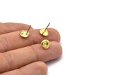 Brass Round Earring, 10 Raw Brass Round Earring Studs, With 1 Loop (8mm) N1168
