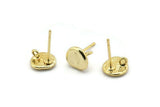 Gold Round Earring, 4 Gold Plated Brass Round Earring Studs, With 1 Loop (8mm) N1168